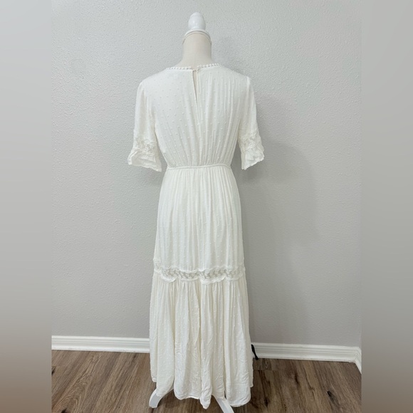 Baltic Born Rayne Deep V Swiss Dot Ivory Maxi Dress Wedding Anniversary Size M - Picture 9 of 12